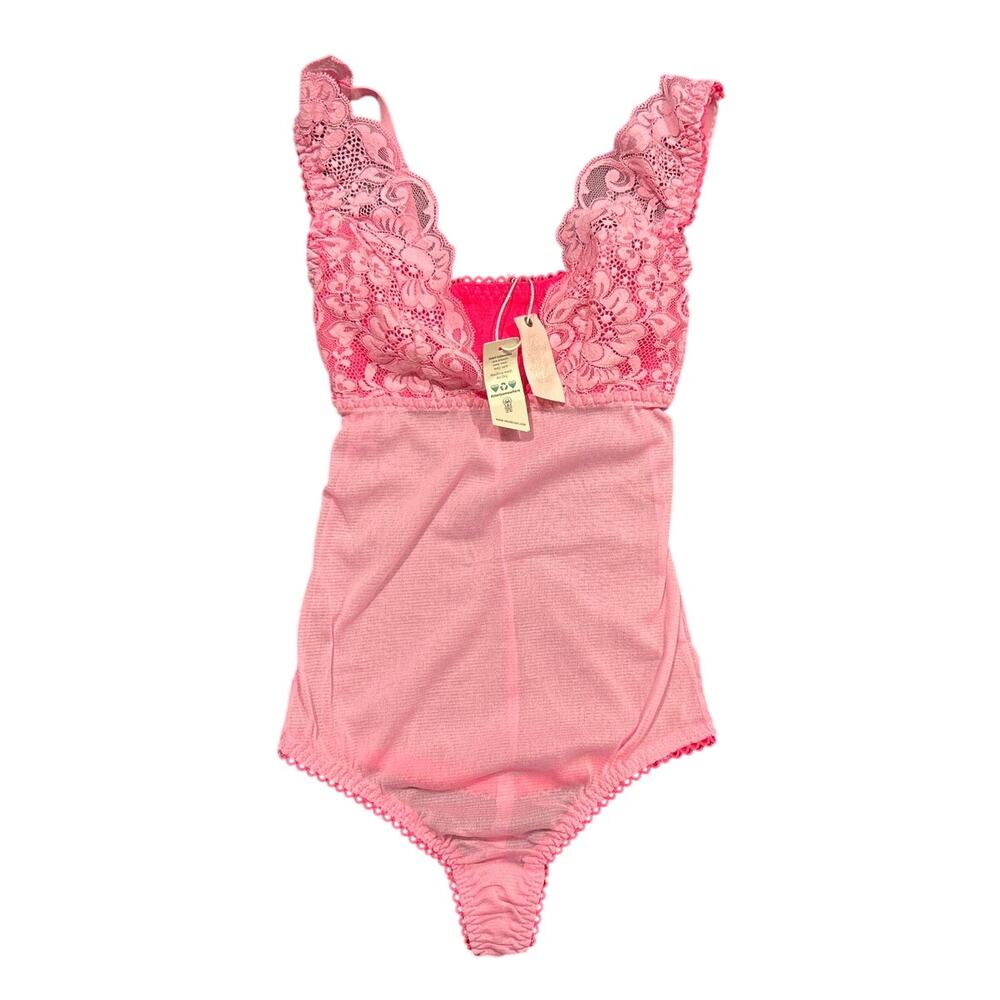 NWT Free People x We Are HAH Pink Lace Bodysuit Women’s XS